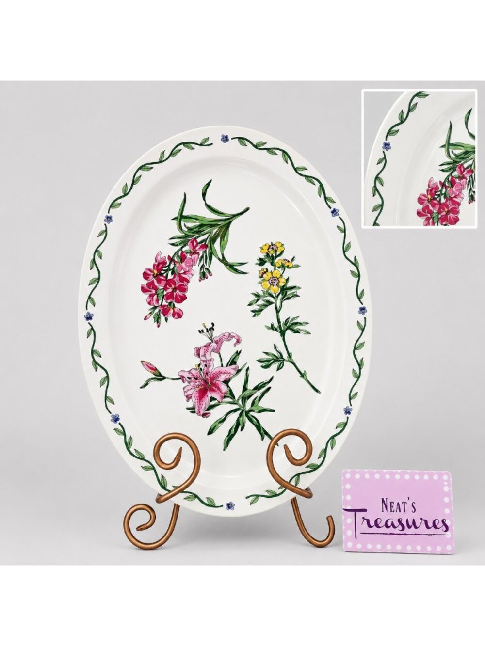 International China Company TERRACE BLOSSOMS Floral Stoneware Oval 13" Platter